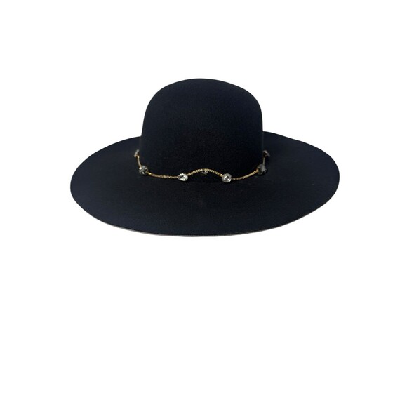 Juicy Couture Black Wide Brim Floppy Hat Bejeweled w/ Gold Chains Fast Shipping - Picture 6 of 16